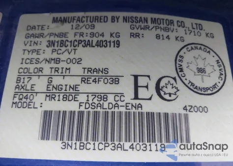 2010 Nissan Versa 1.8S from USA, damaged, VIN 3N1BC1CP3AL403119